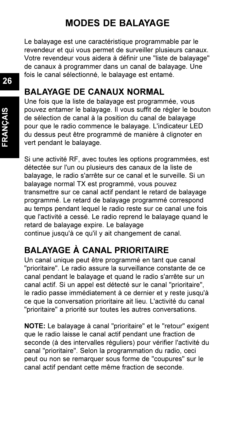 Modes de balayage, Balayage de canaux normal, Balayage à canal prioritaire | Maxon Telecom UM-SL55 User Manual | Page 28 / 79