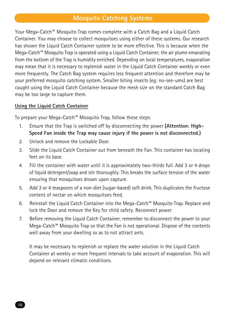 Mosquito catching systems | Mega Catch Premier MCP800 User Manual | Page 12 / 26