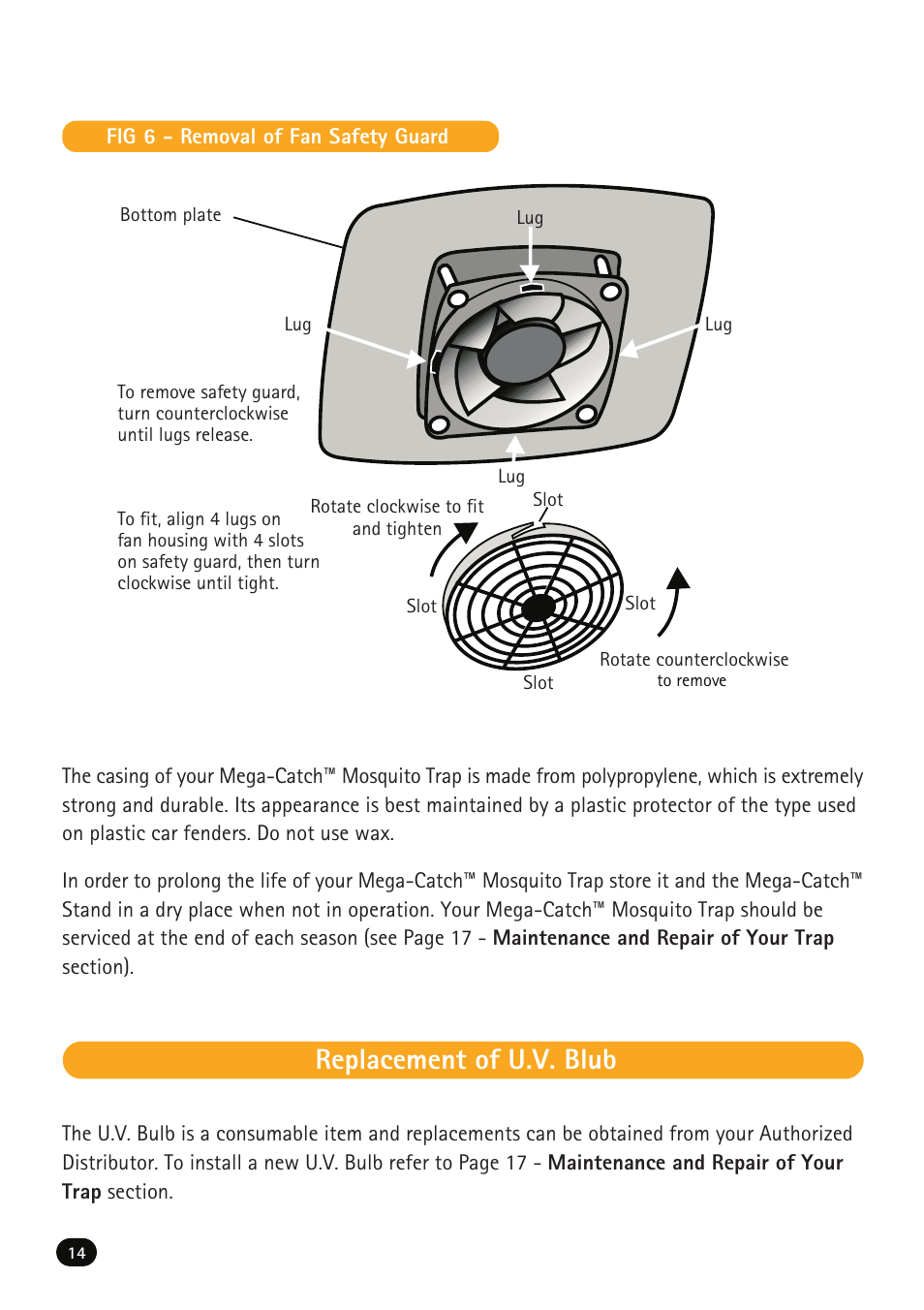 Replacement of u.v. blub | Mega Catch Premier MCP800 User Manual | Page 16 / 26