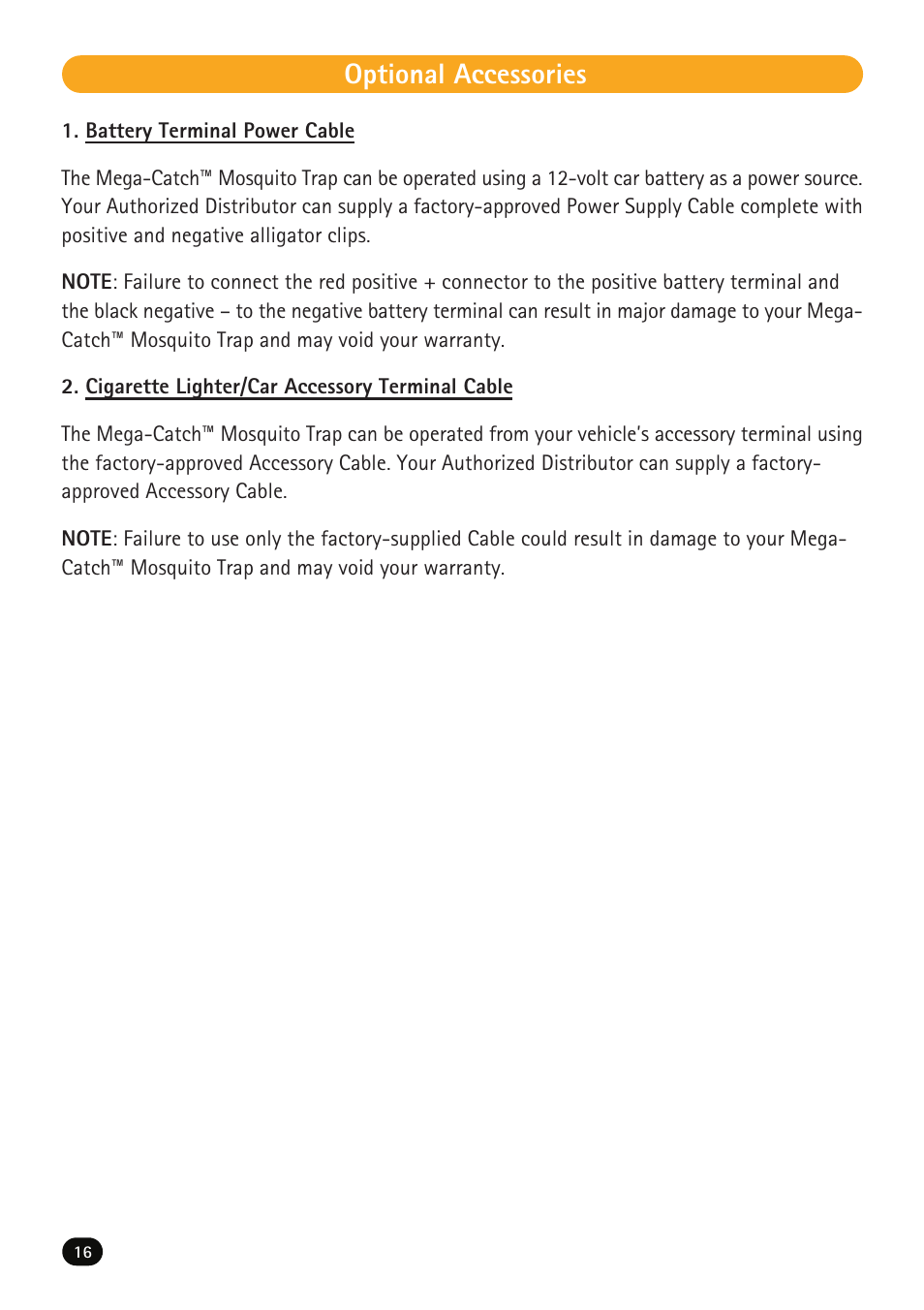 Optional accessories | Mega Catch Premier MCP800 User Manual | Page 18 / 26