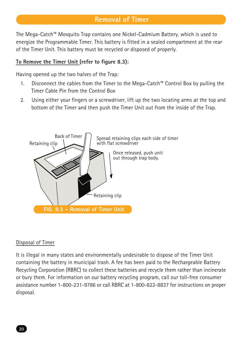 Removal of timer | Mega Catch Premier MCP800 User Manual | Page 22 / 26