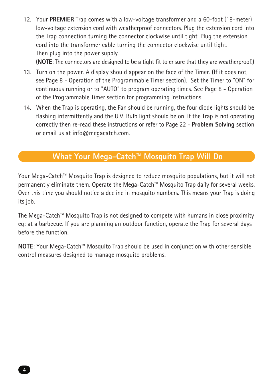 What your mega-catch mosquito trap will do | Mega Catch Premier MCP800 User Manual | Page 6 / 26