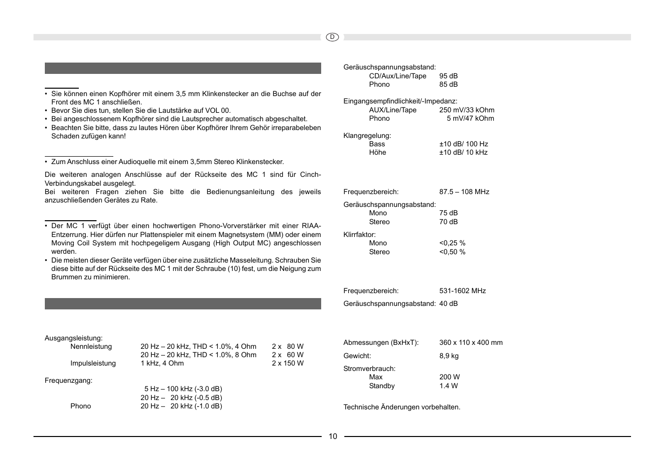 Magnat Audio MC 1 User Manual | Page 10 / 52
