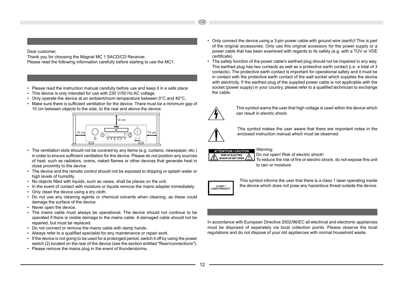 Magnat Audio MC 1 User Manual | Page 12 / 52