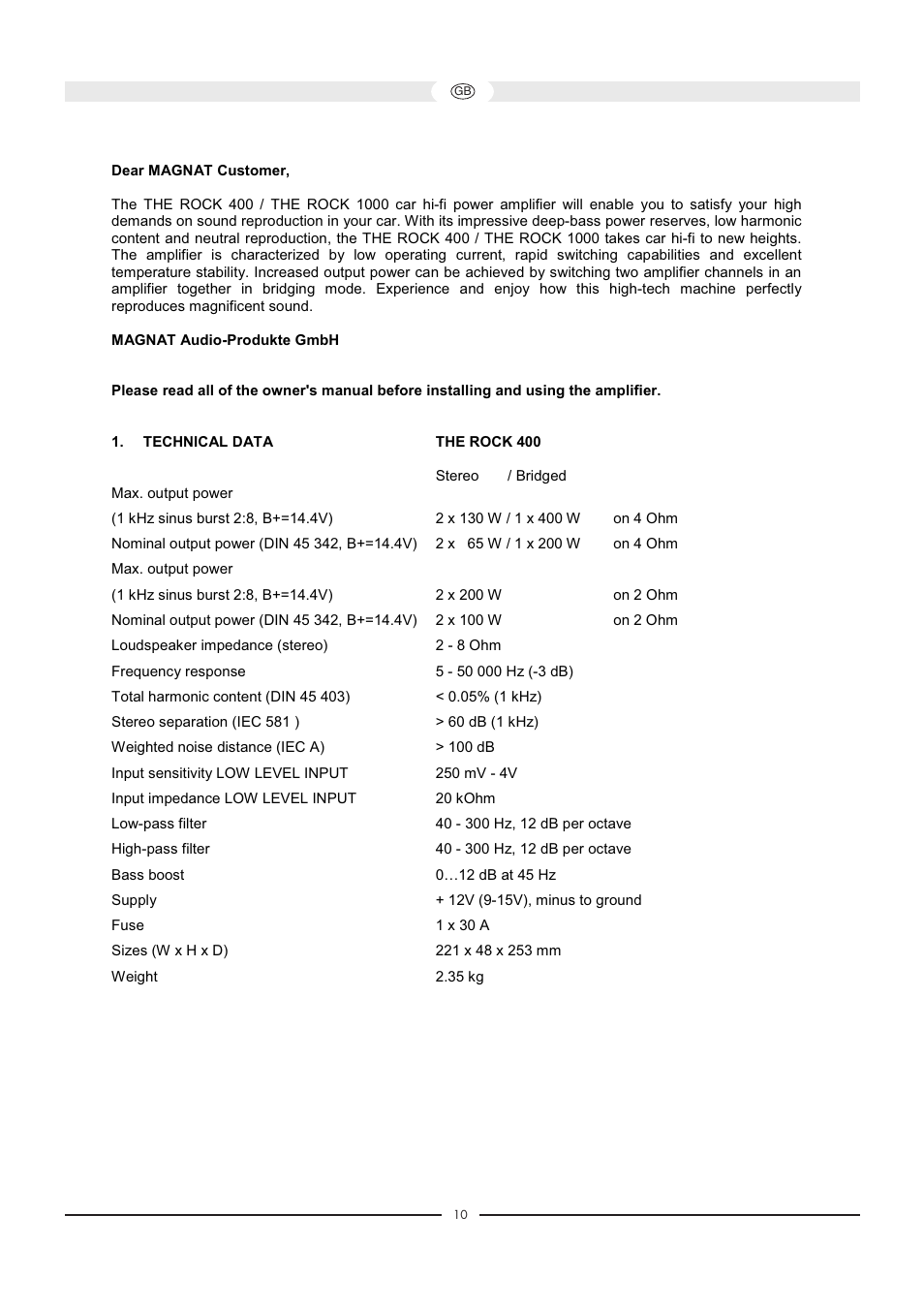 Magnat Audio 400 / 1000 User Manual | Page 10 / 72