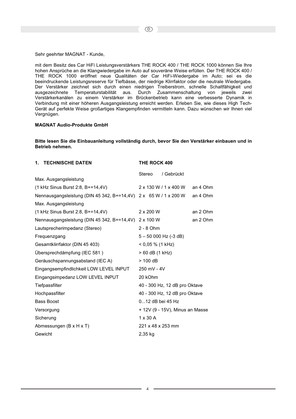 Magnat Audio 400 / 1000 User Manual | Page 4 / 72
