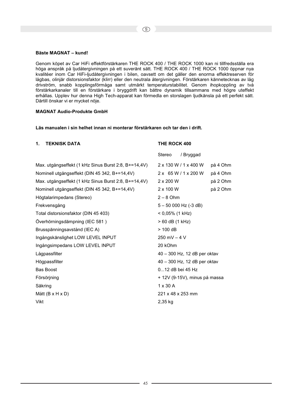 Magnat Audio 400 / 1000 User Manual | Page 45 / 72