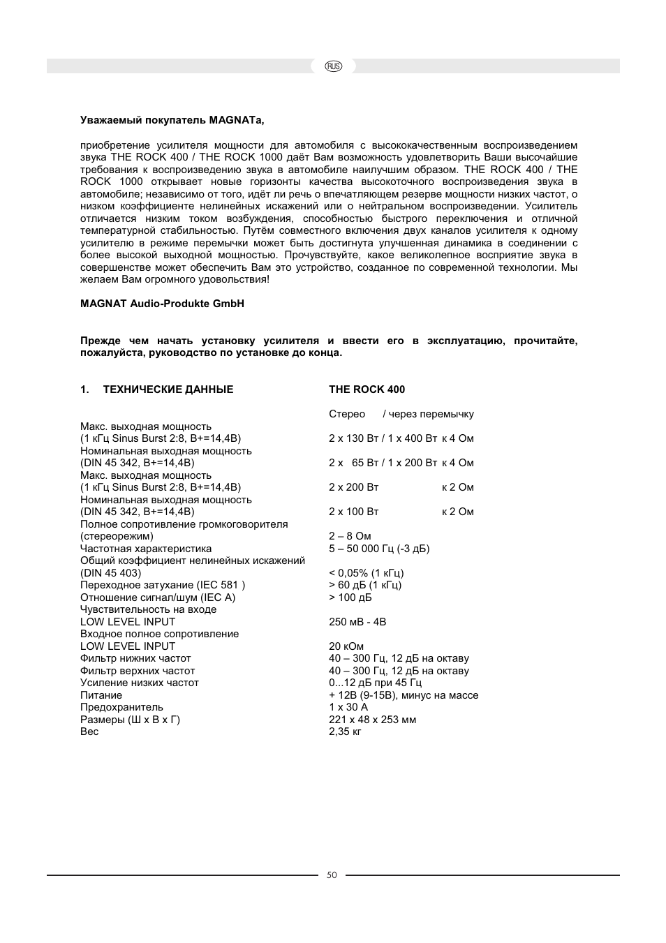 Magnat Audio 400 / 1000 User Manual | Page 50 / 72