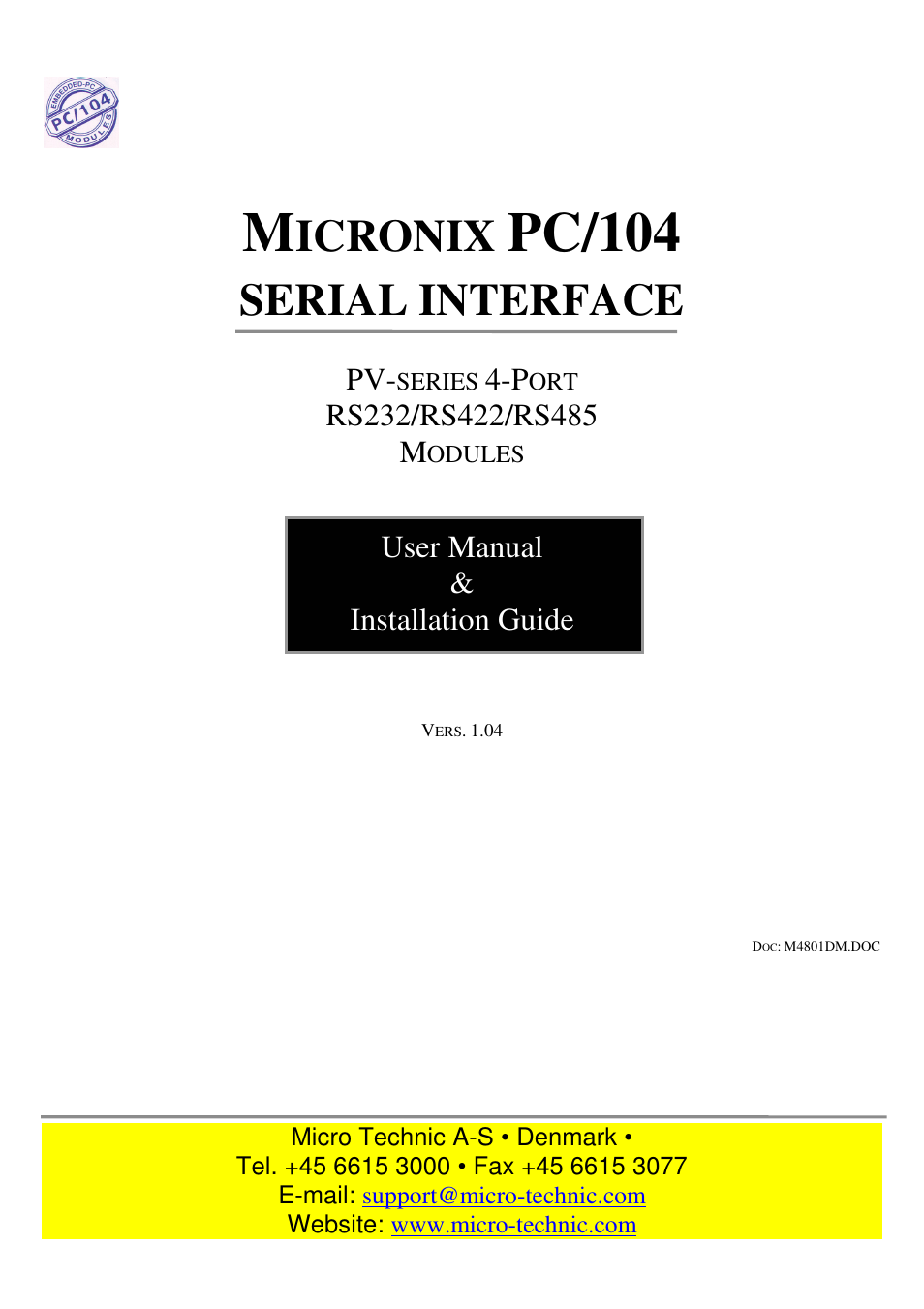 Micro Technic Micronix RS485 User Manual | 7 pages