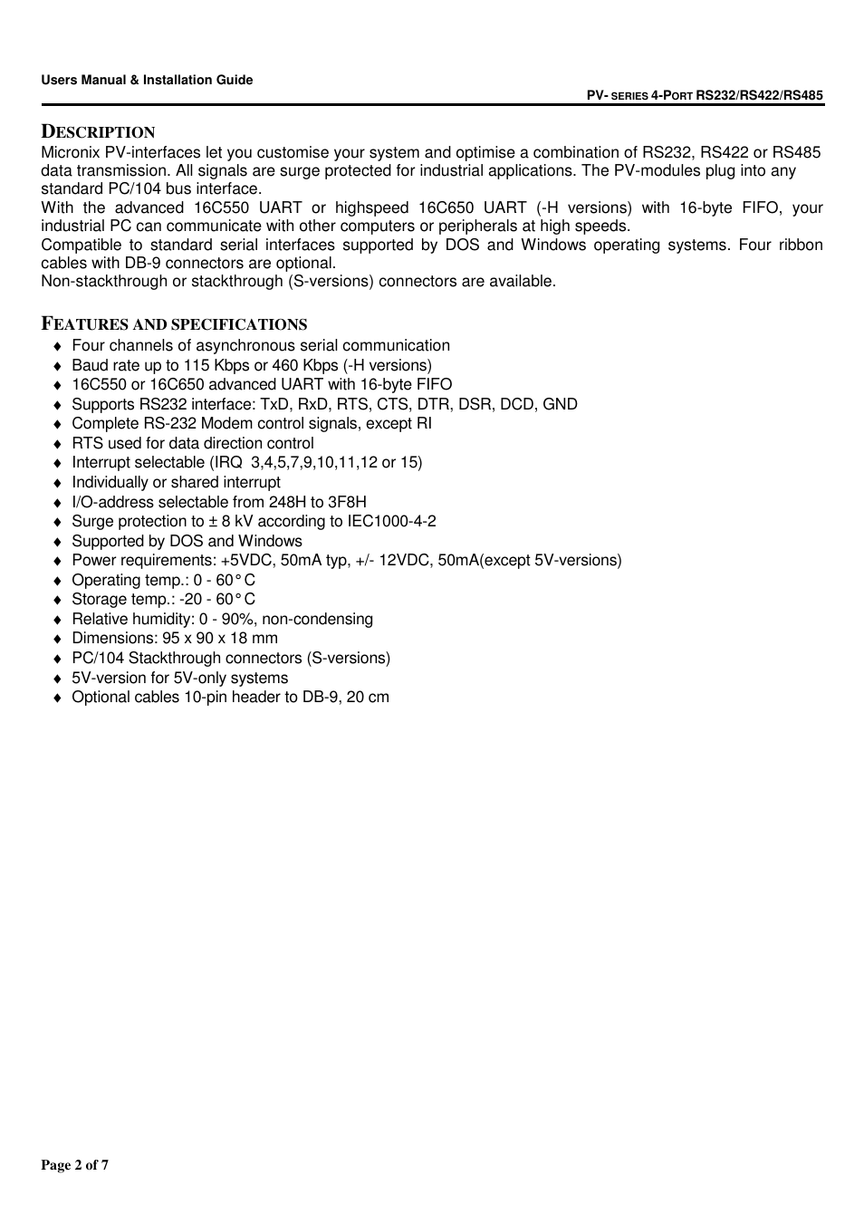 Micro Technic Micronix RS485 User Manual | Page 2 / 7