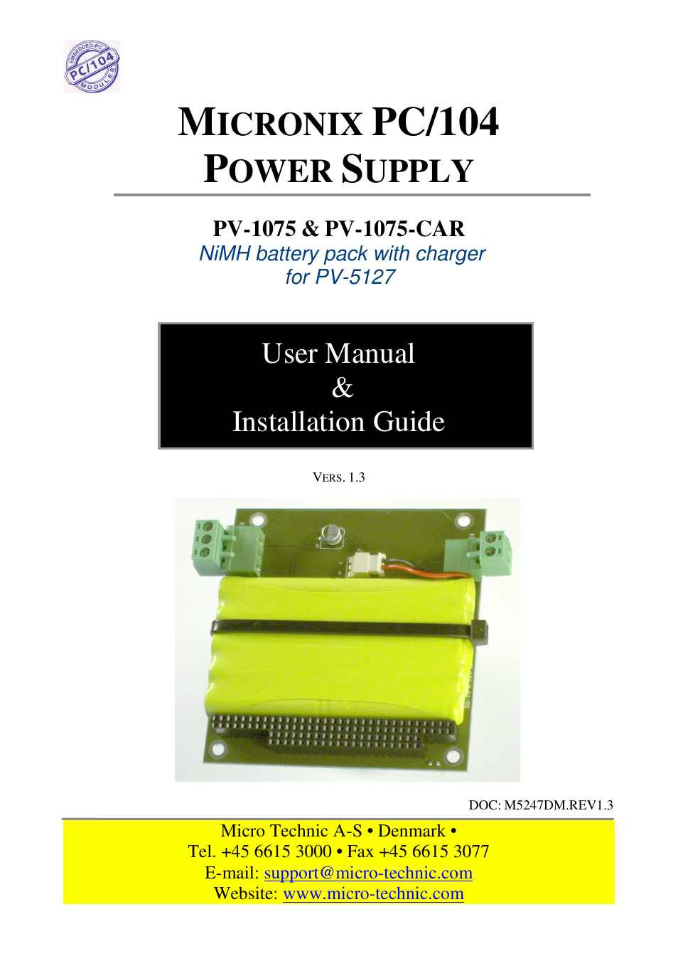Micro Technic Micronix PC/104 PV-1075-CAR User Manual | 9 pages