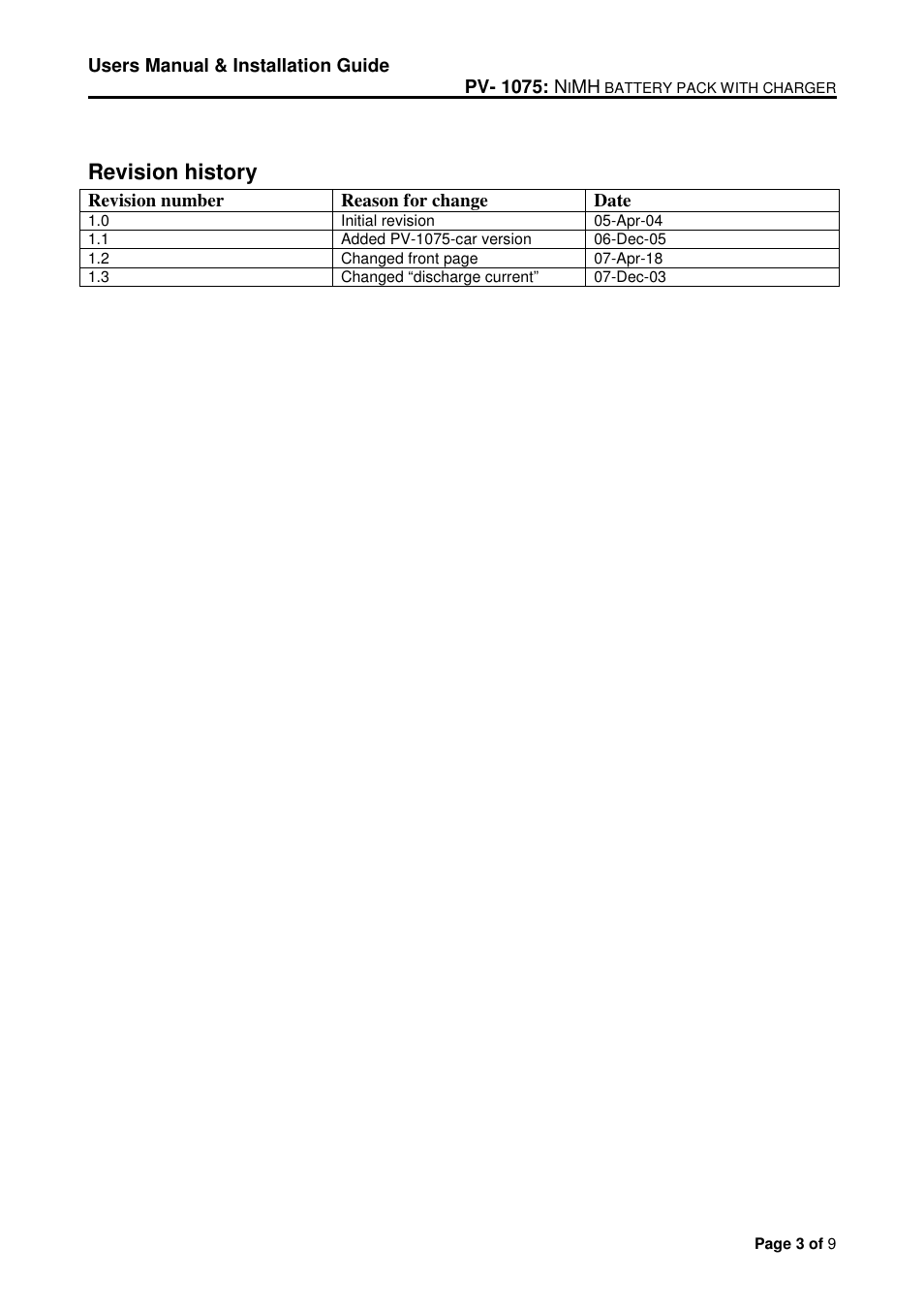 Revision history | Micro Technic Micronix PC/104 PV-1075-CAR User Manual | Page 3 / 9