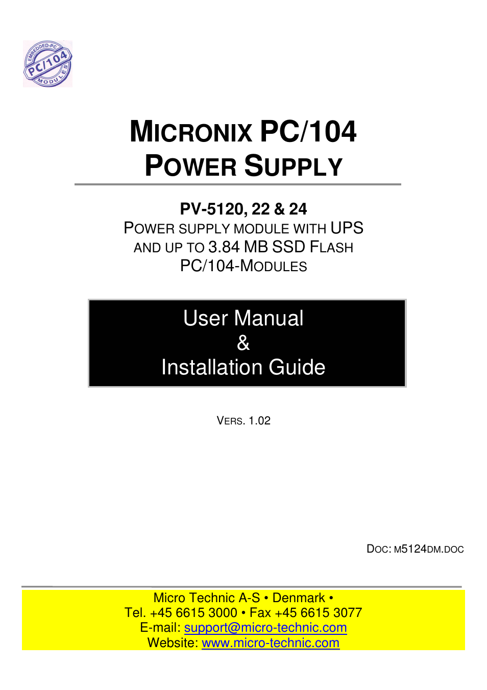 Micro Technic MICRONIX PC/104 PV-5120 User Manual | 8 pages