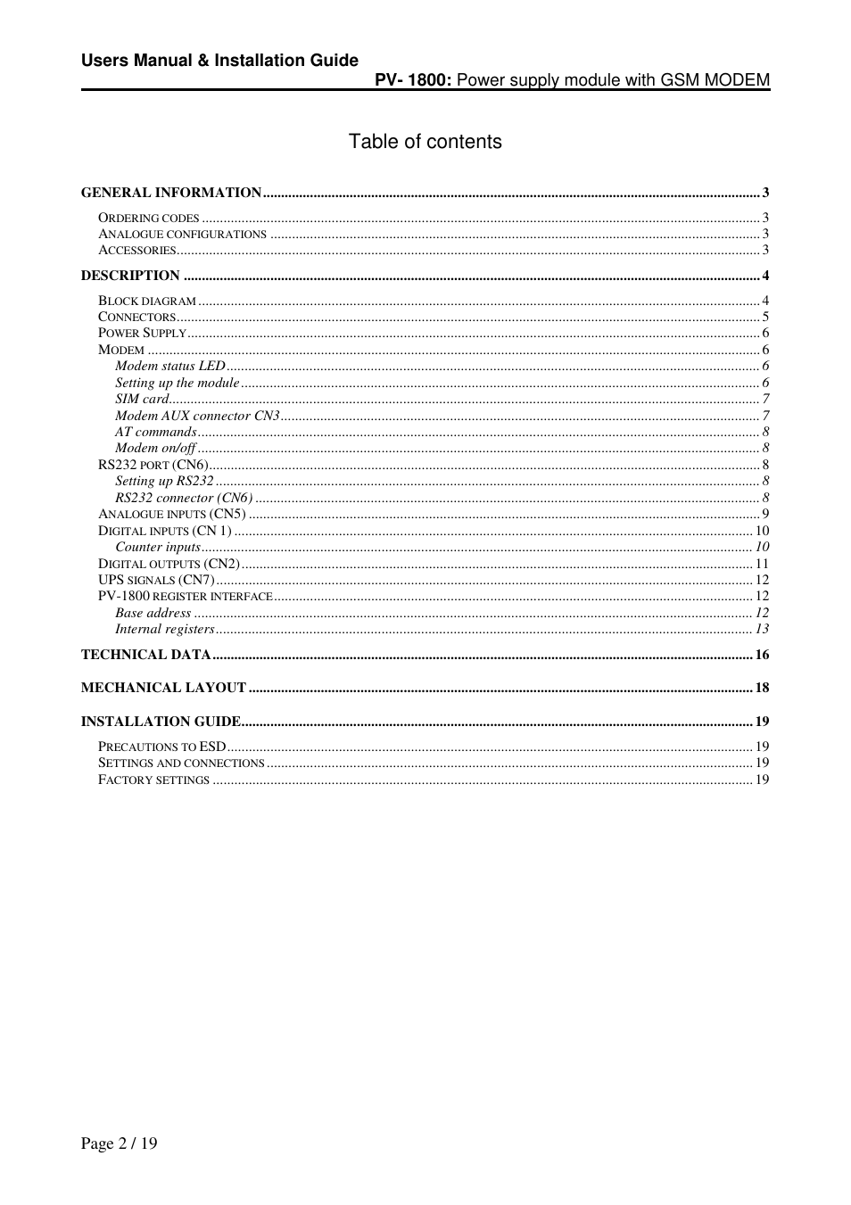 Micro Technic PV-1800 User Manual | Page 2 / 19