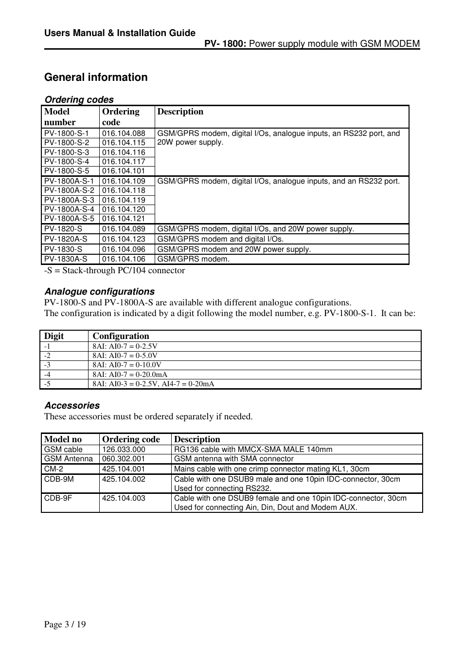 General information | Micro Technic PV-1800 User Manual | Page 3 / 19