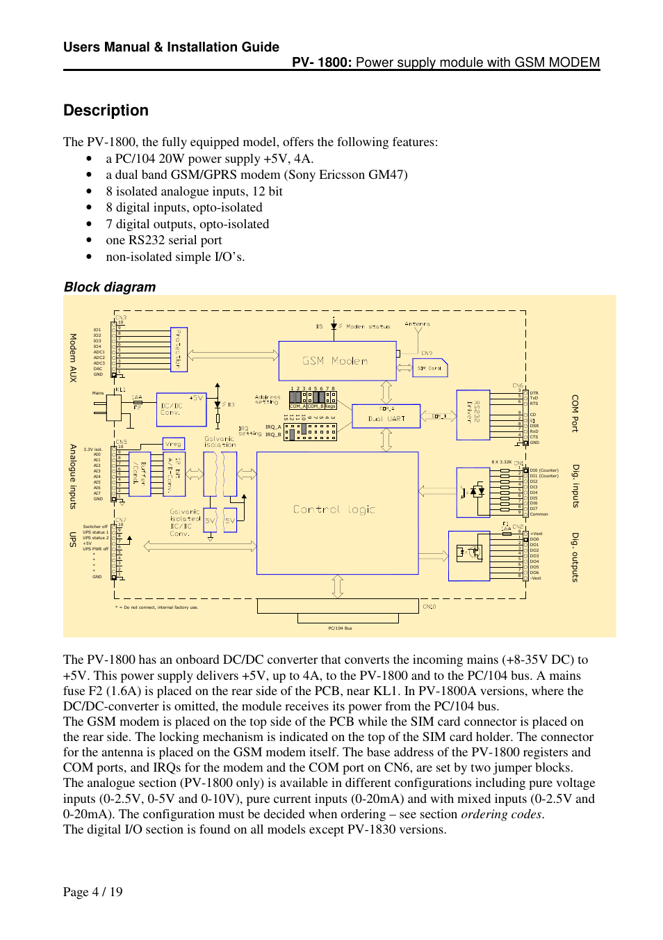 Description | Micro Technic PV-1800 User Manual | Page 4 / 19