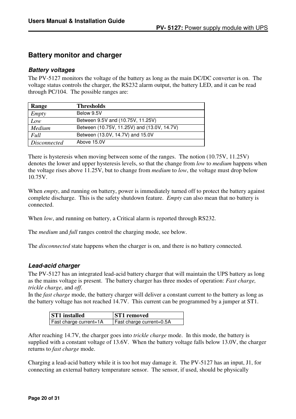 Battery monitor and charger | Micro Technic Micronix PV-5127 User Manual | Page 20 / 31