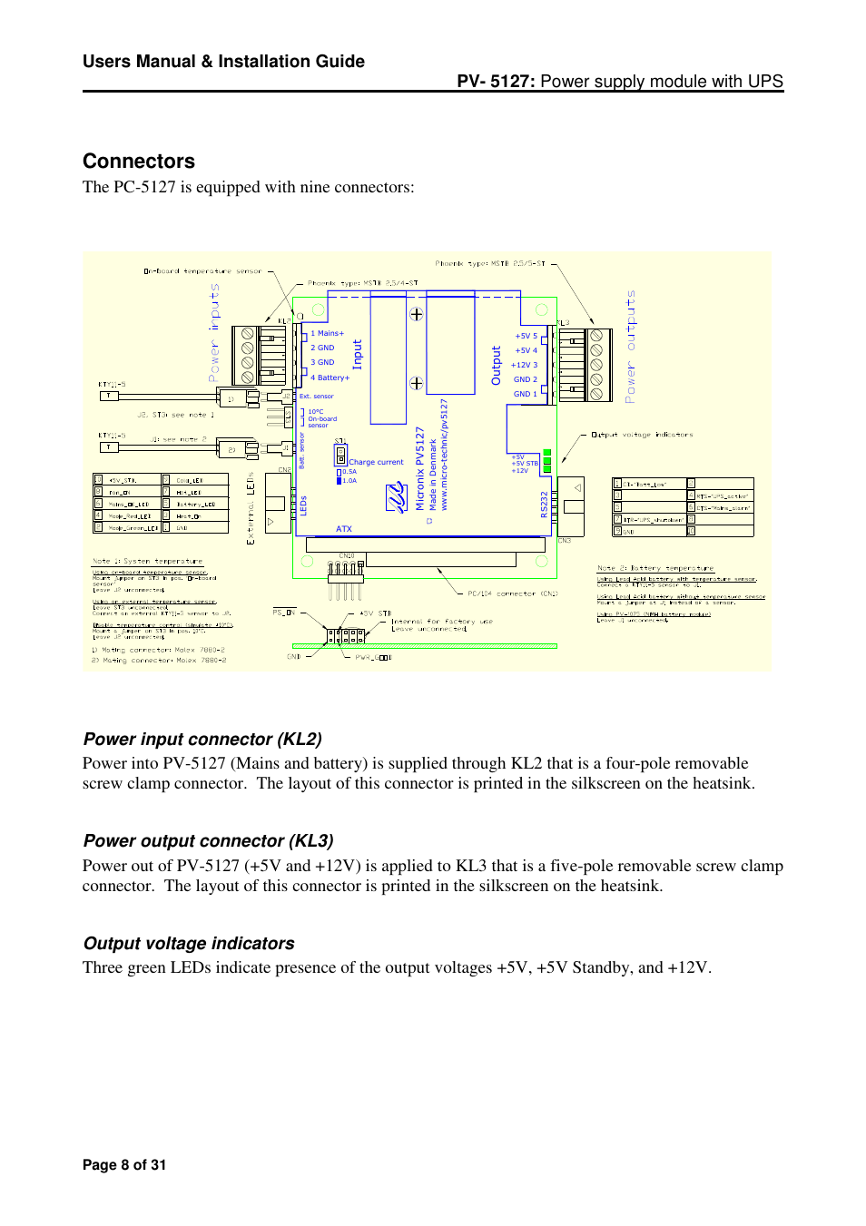 Connectors, Page 8 of 31 | Micro Technic Micronix PV-5127 User Manual | Page 8 / 31