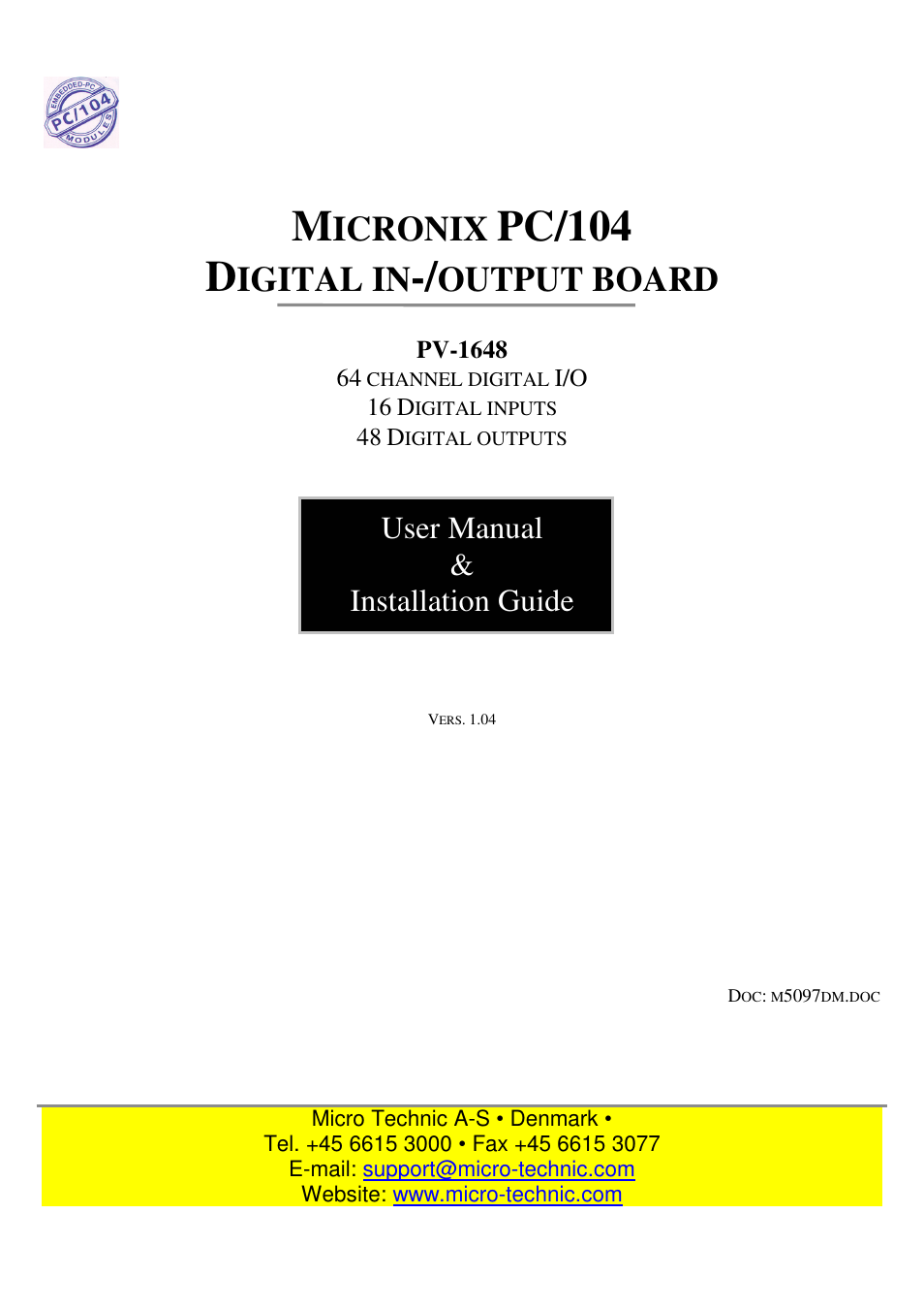 Micro Technic Micronix PV-1648 User Manual | 8 pages