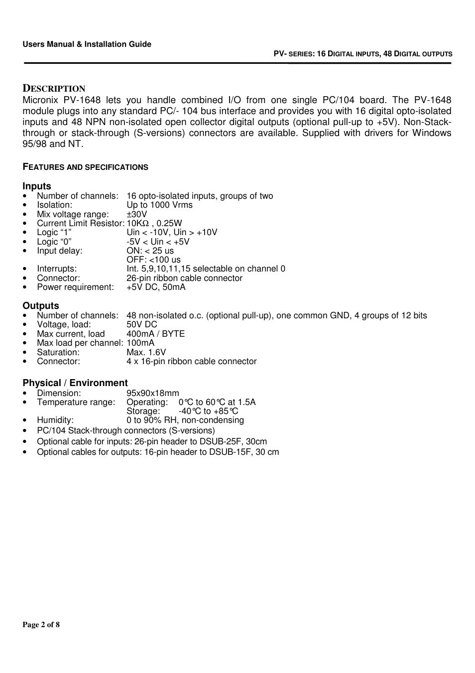 Micro Technic Micronix PV-1648 User Manual | Page 2 / 8