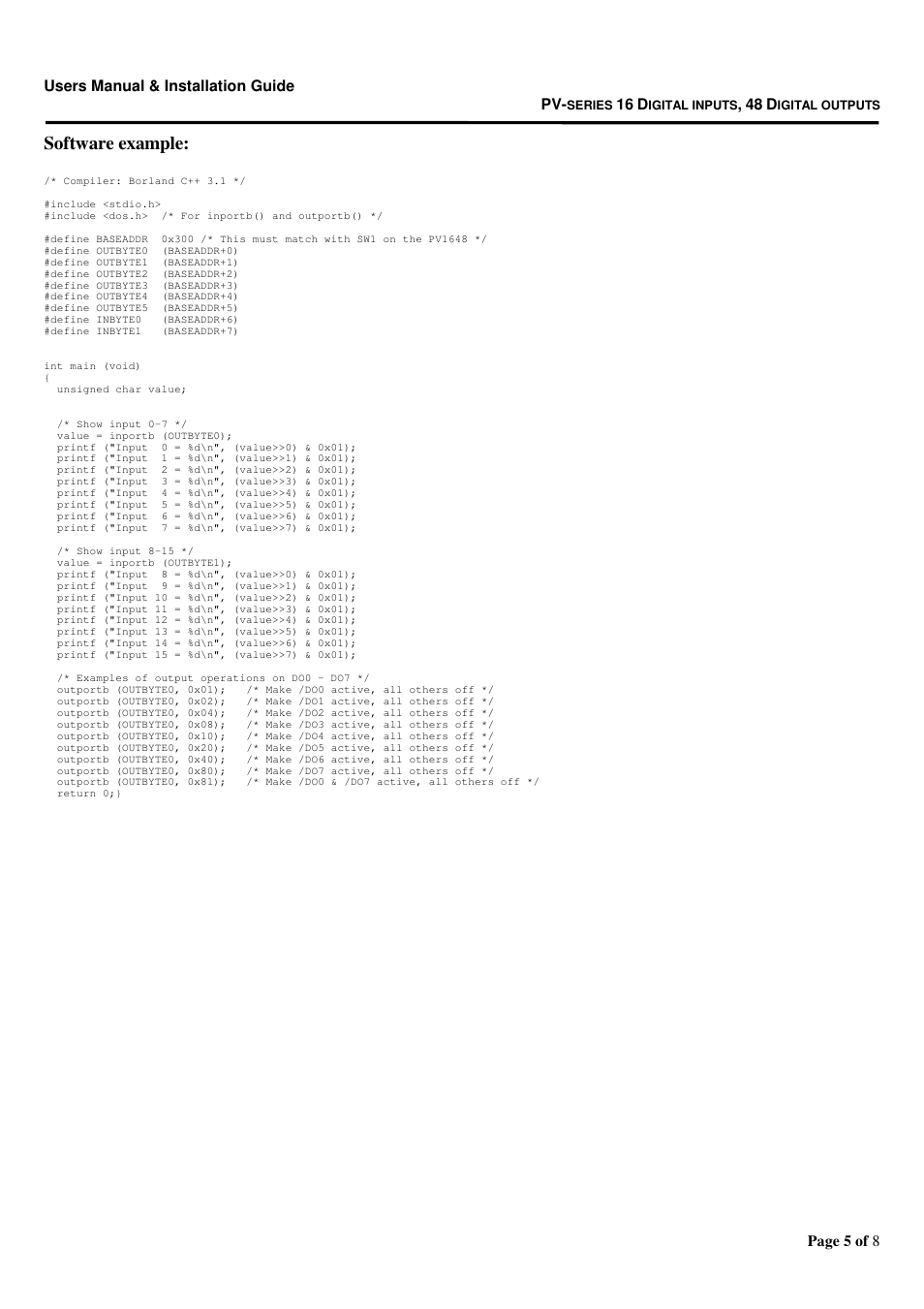 Software example | Micro Technic Micronix PV-1648 User Manual | Page 5 / 8