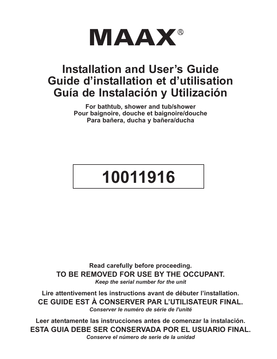 MAAX 10011916 User Manual | 28 pages