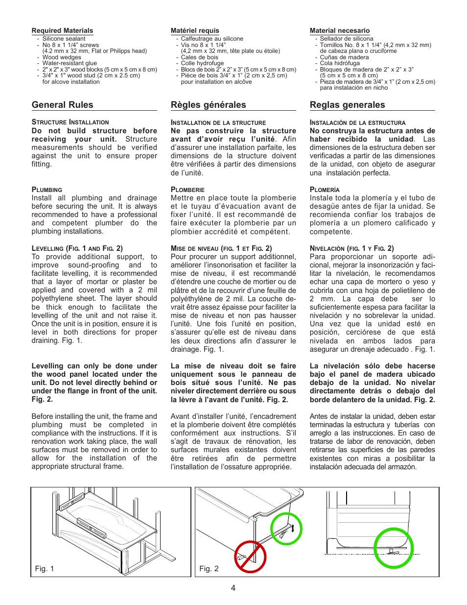 General rules, Règles générales, Reglas generales | MAAX 10011916 User Manual | Page 6 / 28