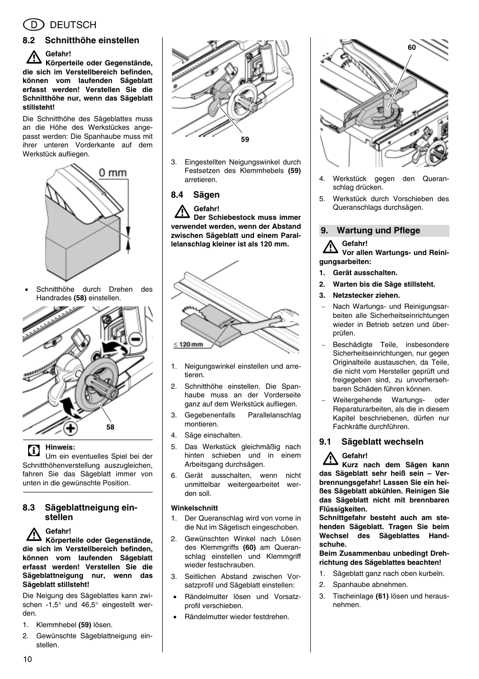 Metabo TS 250 User Manual | Page 10 / 47