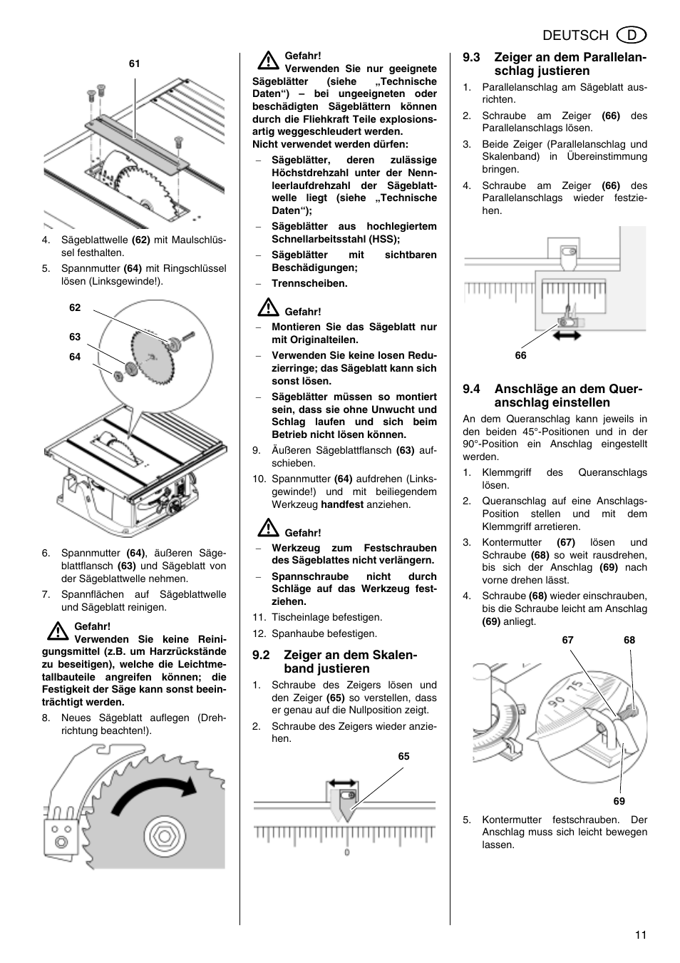 Deutsch | Metabo TS 250 User Manual | Page 11 / 47