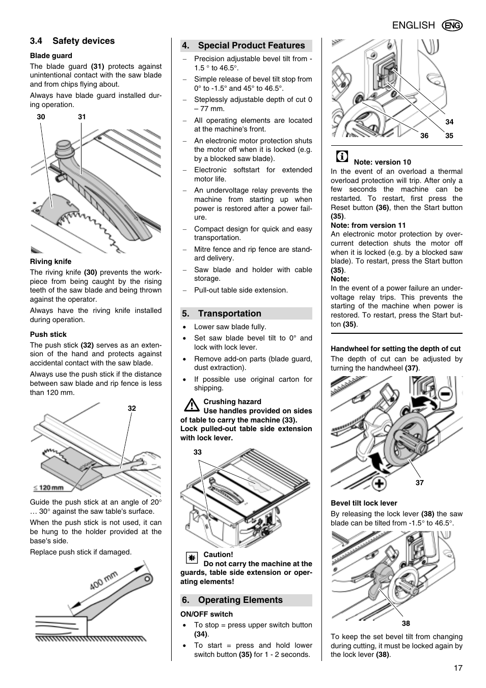 English | Metabo TS 250 User Manual | Page 17 / 47