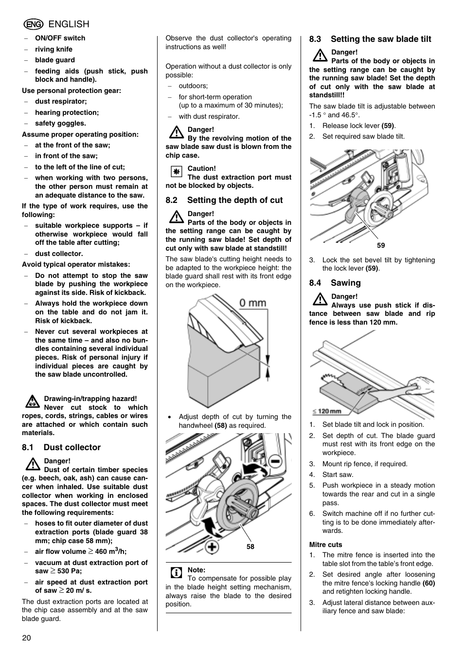 English | Metabo TS 250 User Manual | Page 20 / 47