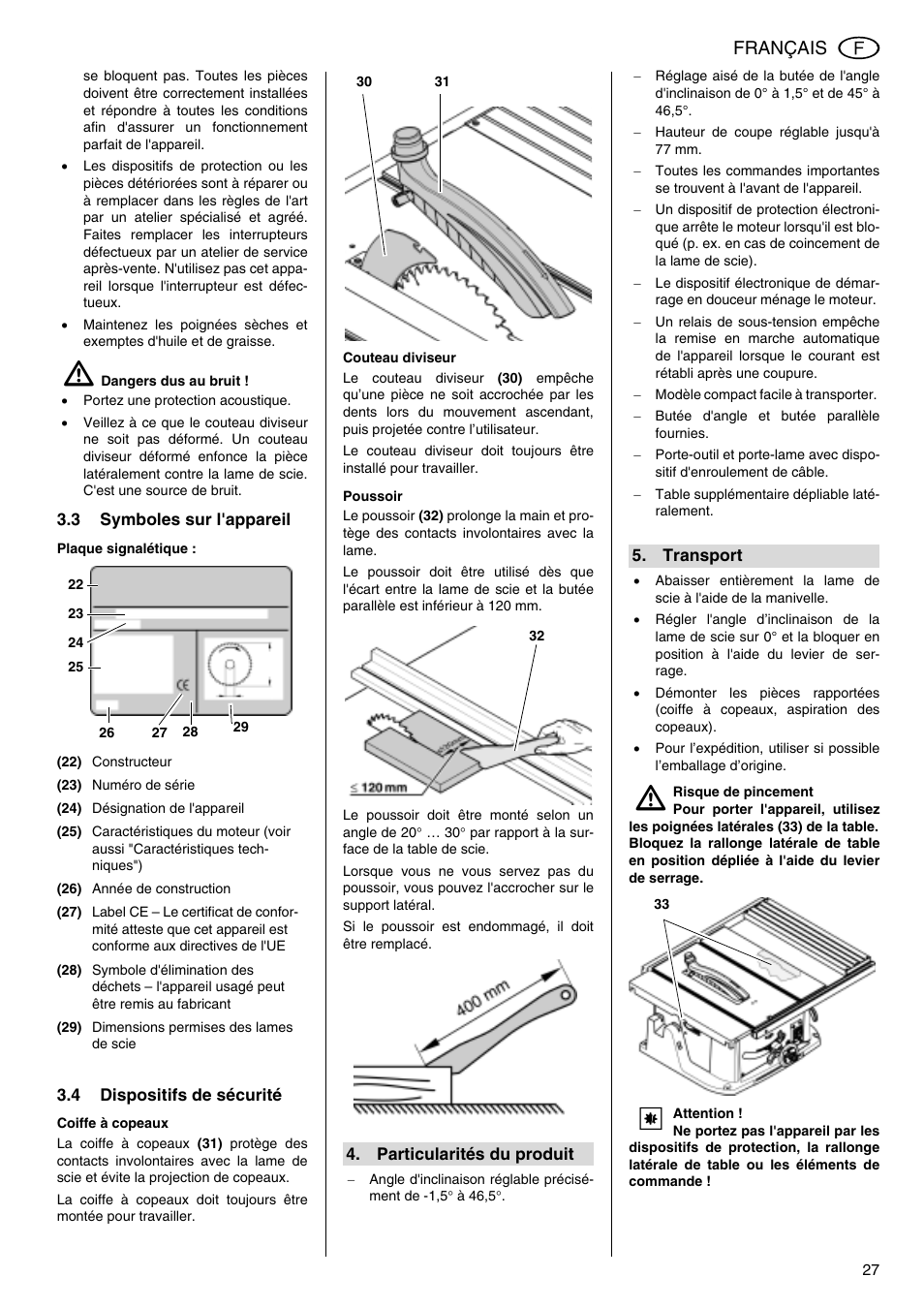 Français | Metabo TS 250 User Manual | Page 27 / 47