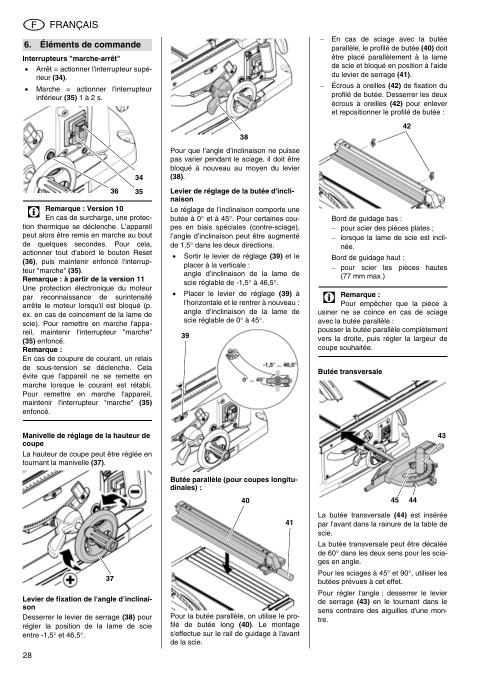 Français | Metabo TS 250 User Manual | Page 28 / 47