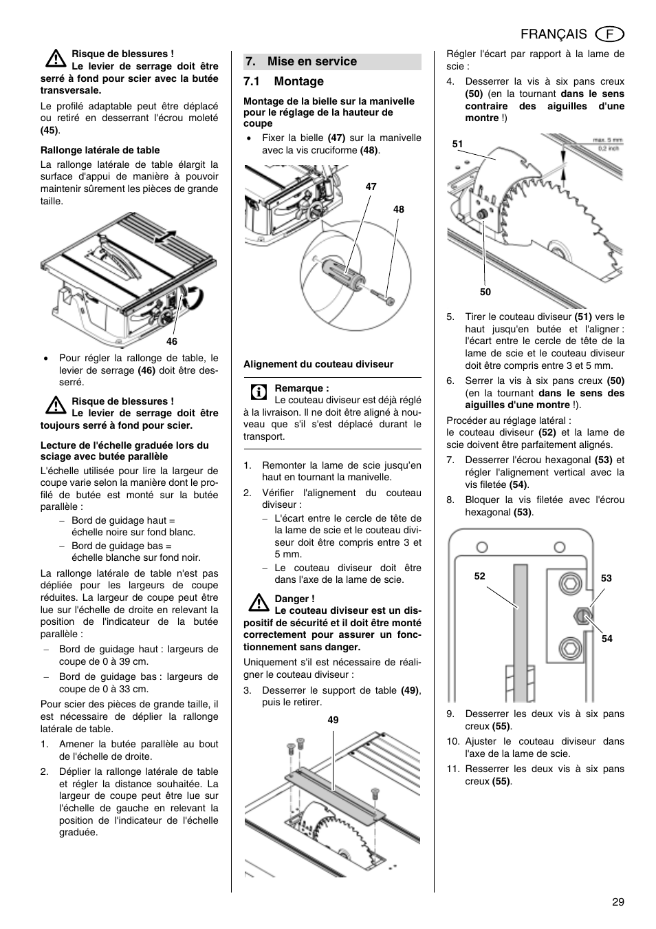 Français | Metabo TS 250 User Manual | Page 29 / 47