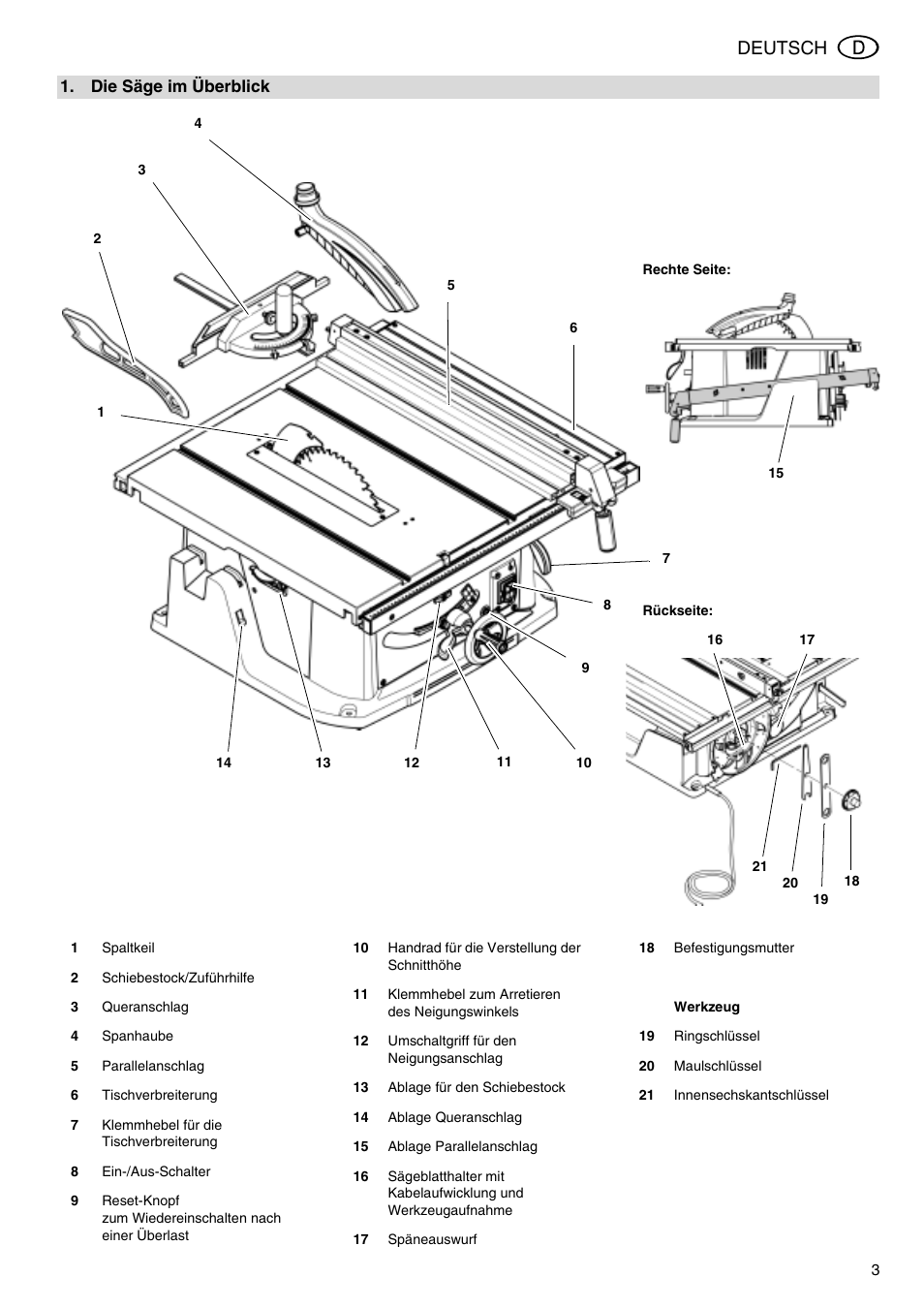 Deutsch | Metabo TS 250 User Manual | Page 3 / 47