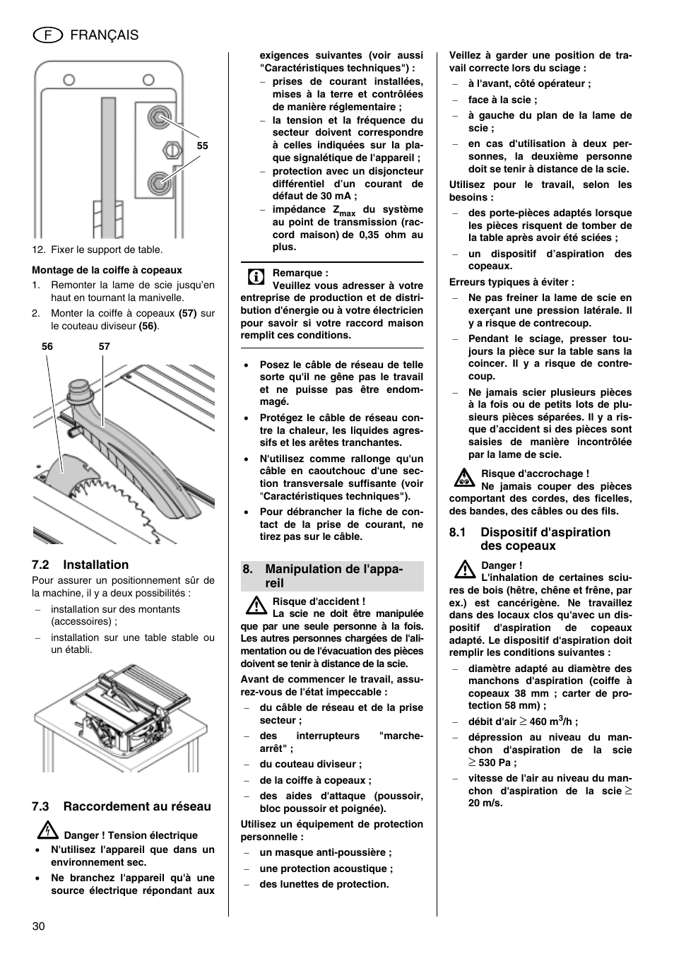 Français | Metabo TS 250 User Manual | Page 30 / 47