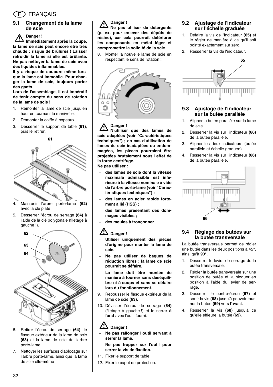 Français | Metabo TS 250 User Manual | Page 32 / 47