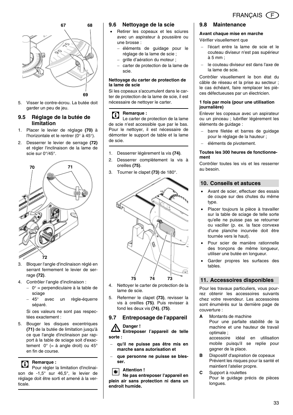 Français | Metabo TS 250 User Manual | Page 33 / 47