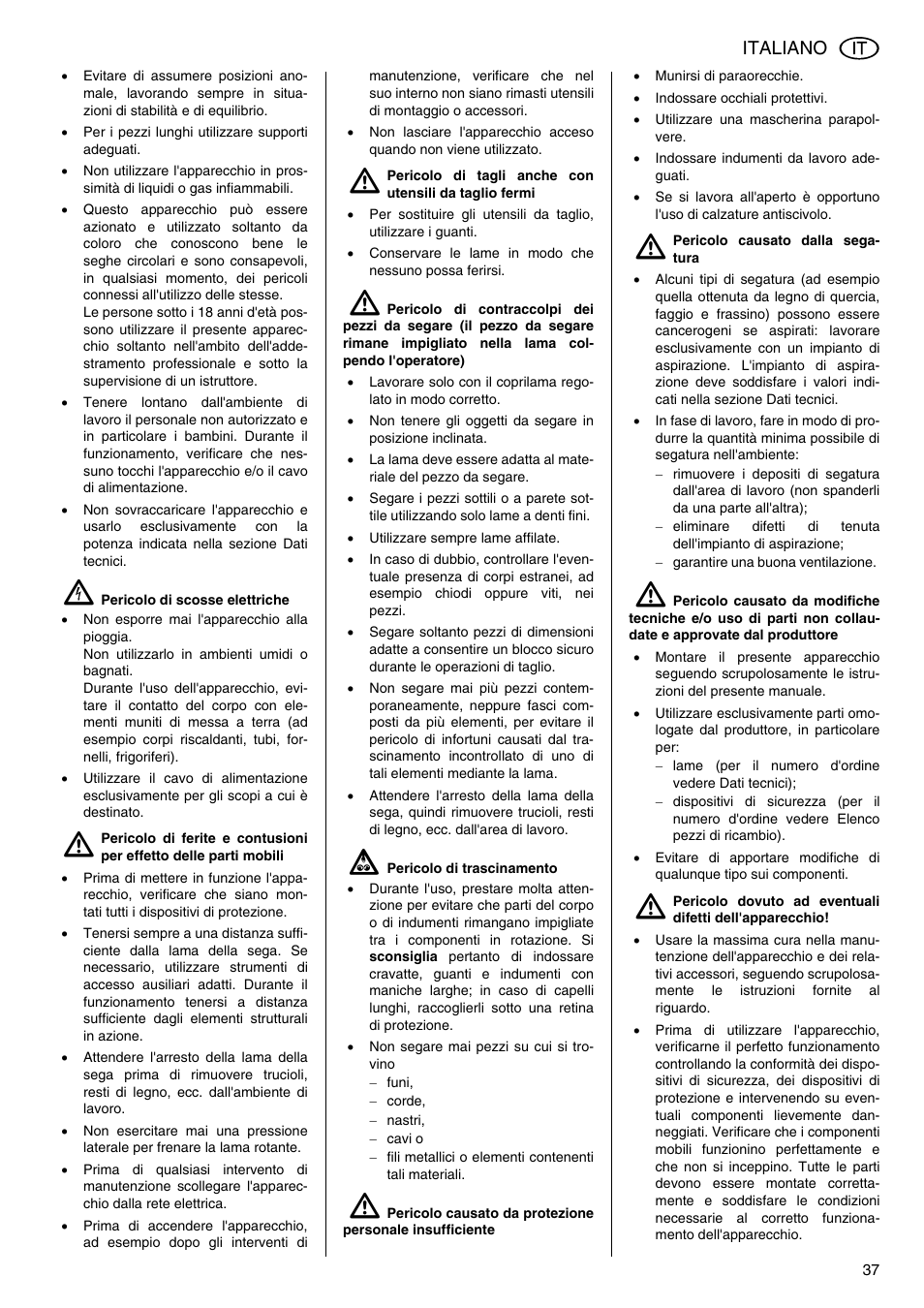 Metabo TS 250 User Manual | Page 37 / 47