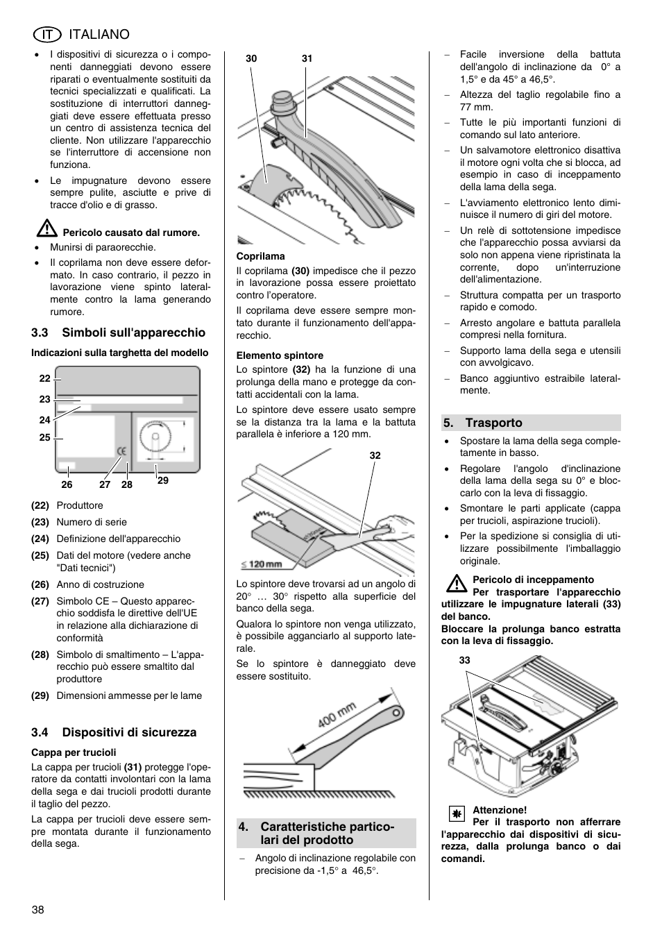 Italiano | Metabo TS 250 User Manual | Page 38 / 47