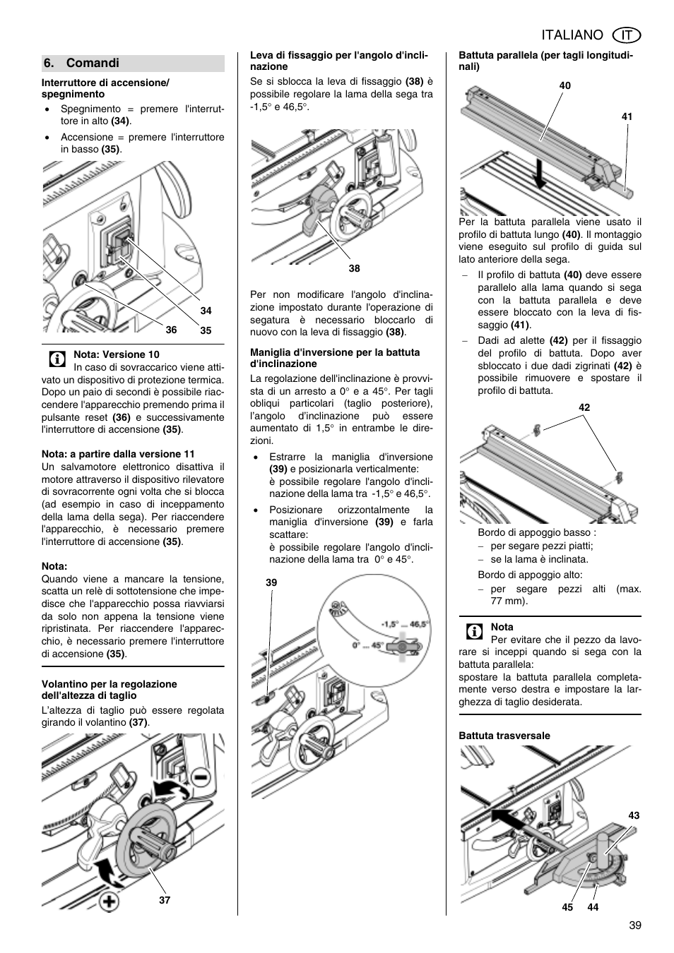 Italiano | Metabo TS 250 User Manual | Page 39 / 47