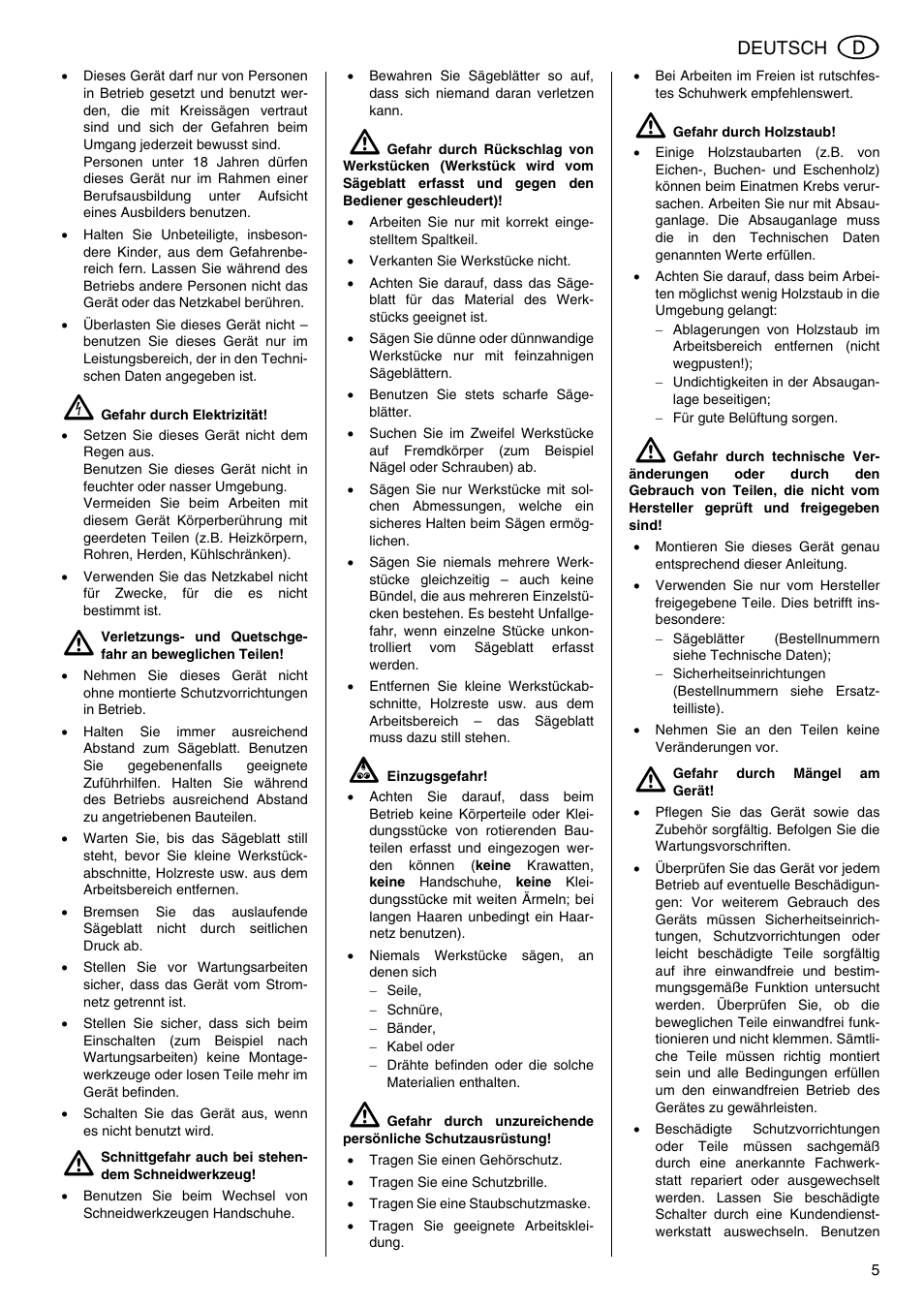 Metabo TS 250 User Manual | Page 5 / 47