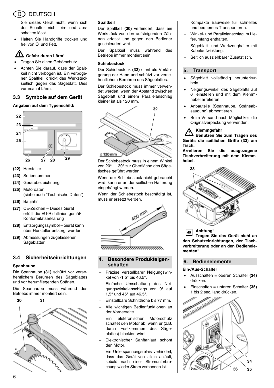 Deutsch | Metabo TS 250 User Manual | Page 6 / 47