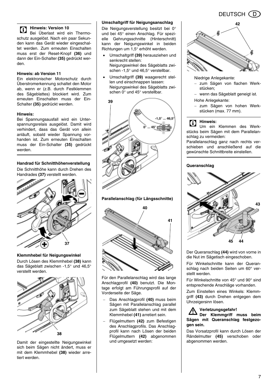 Deutsch | Metabo TS 250 User Manual | Page 7 / 47