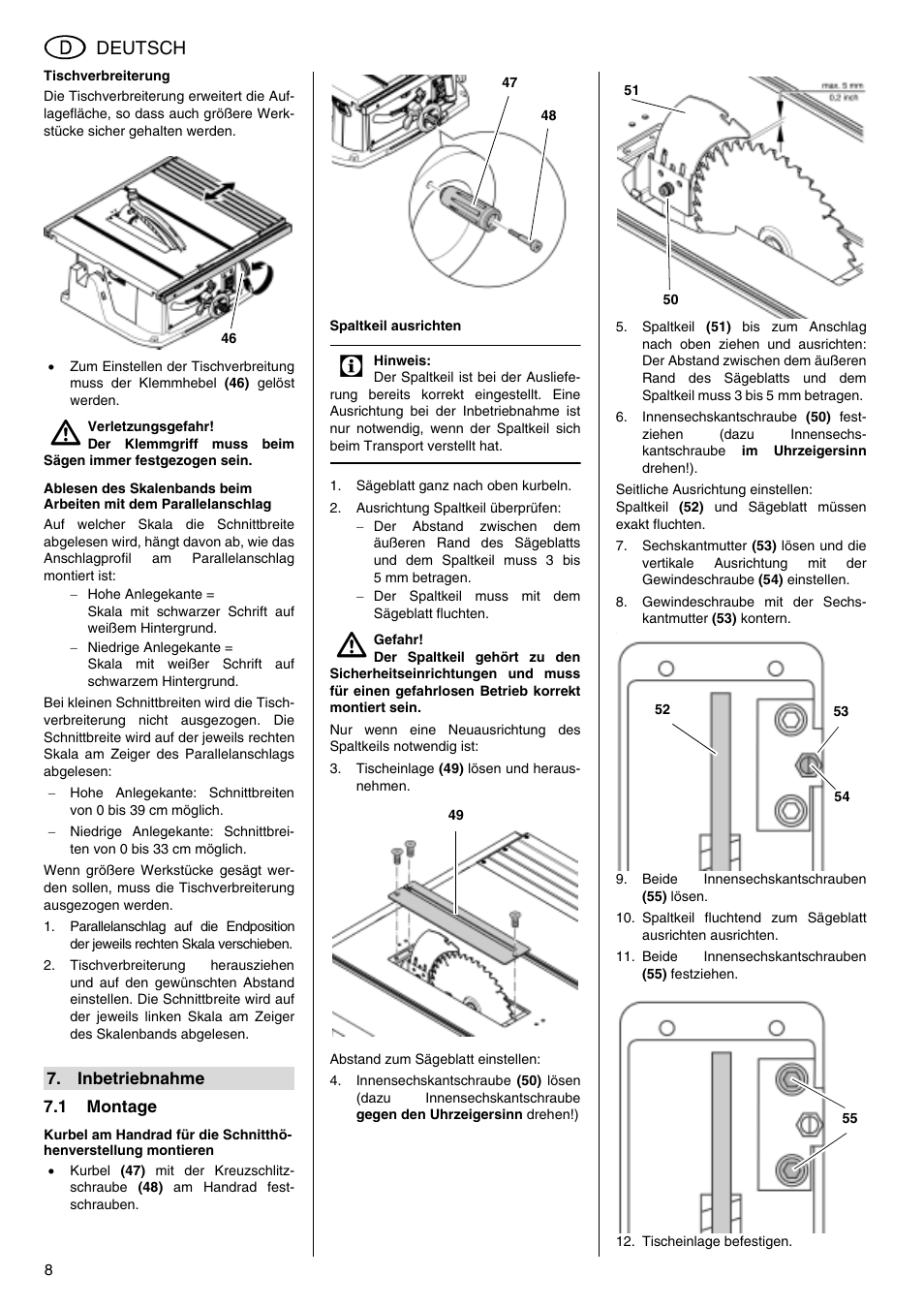 Deutsch | Metabo TS 250 User Manual | Page 8 / 47