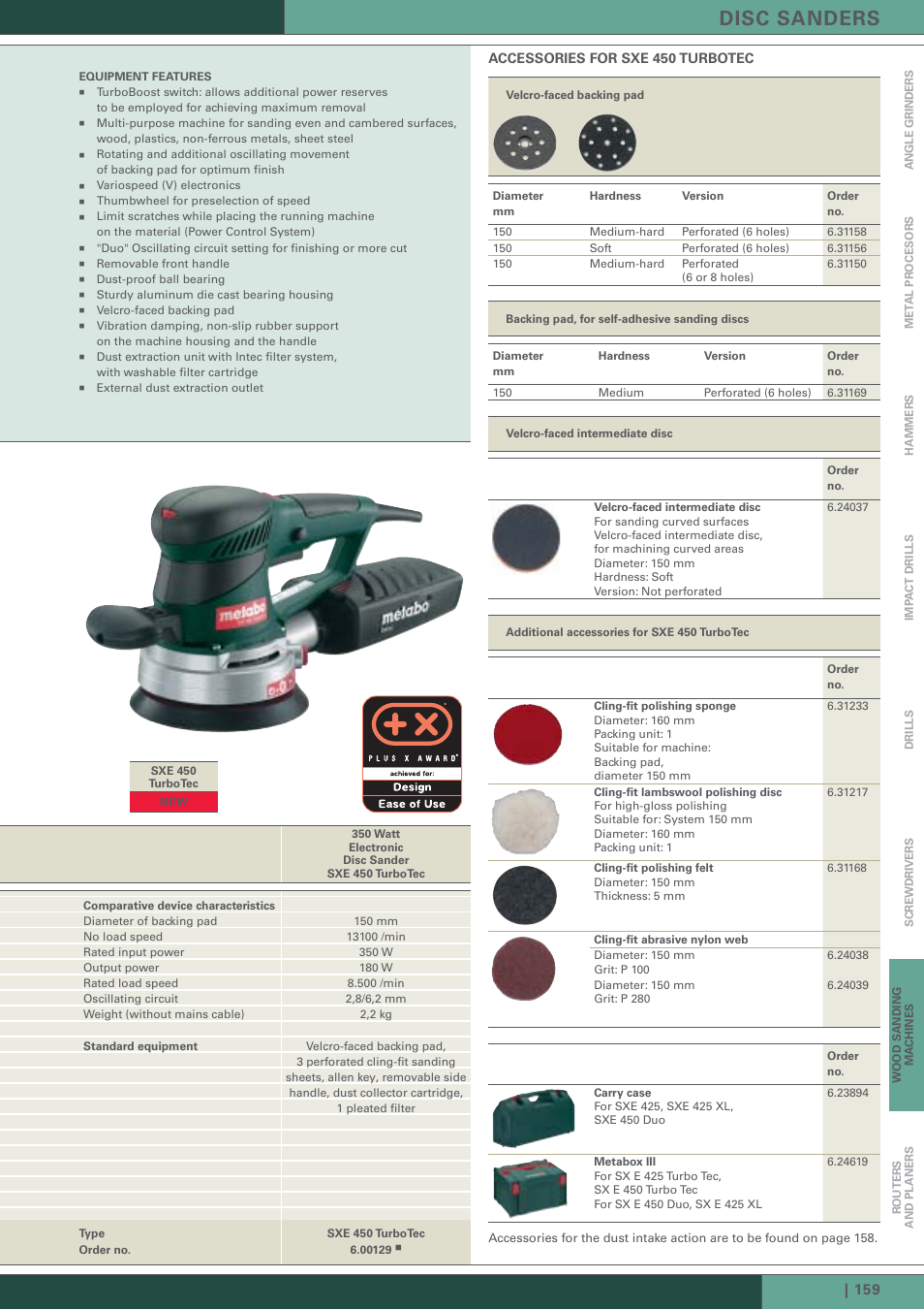 Disc sanders, Accessories for sxe 450 turbotec | Metabo Wood Sanding Machine User Manual | Page 10 / 26