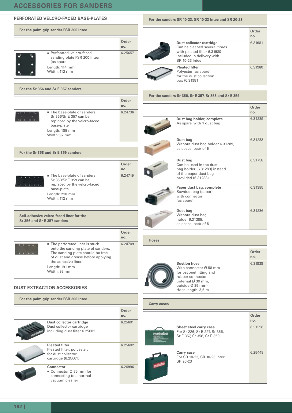 Accessories for sanders, Perforated velcro-faced base-plates, Dust extraction accessories | Metabo Wood Sanding Machine User Manual | Page 13 / 26