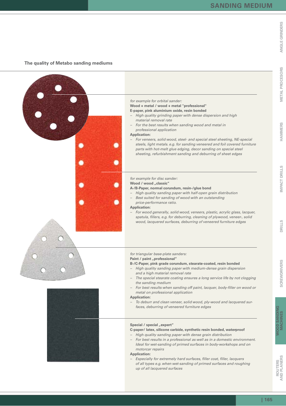 Sanding medium | Metabo Wood Sanding Machine User Manual | Page 16 / 26