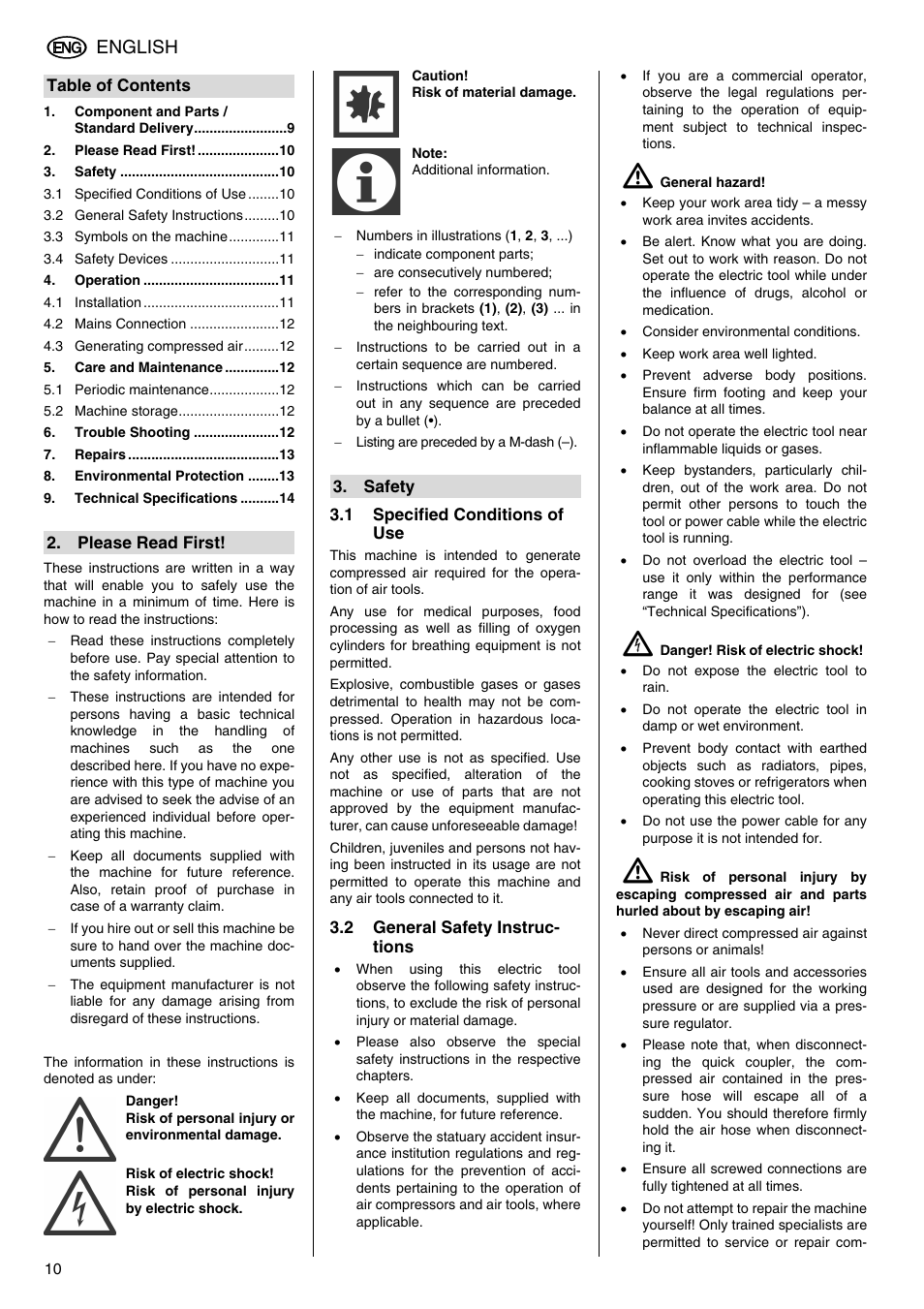 English | Metabo Compressor Pump Classic 8 User Manual | Page 10 / 32