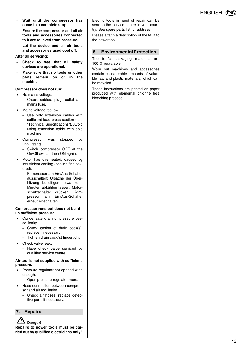English | Metabo Compressor Pump Classic 8 User Manual | Page 13 / 32